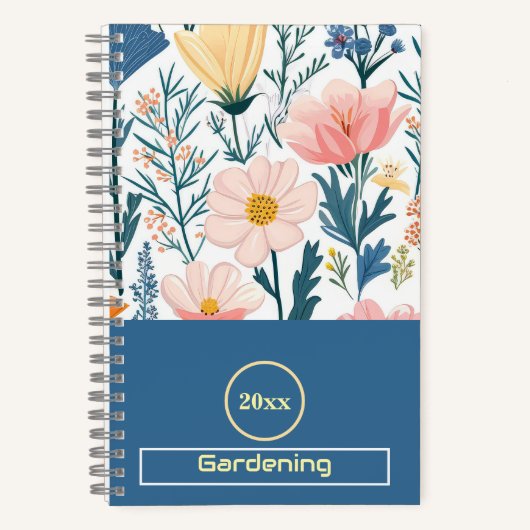 Wildflower Bloom Pastel Savvy Blauw Blad Tuinieren Notitieboek (Voorkant)