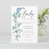 Wildflower Bloom Soft Blue Bow Elegant Baby shower Kaart (Staand voorkant)