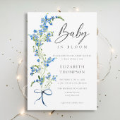 Wildflower Bloom Soft Blue Bow Elegant Baby shower Kaart