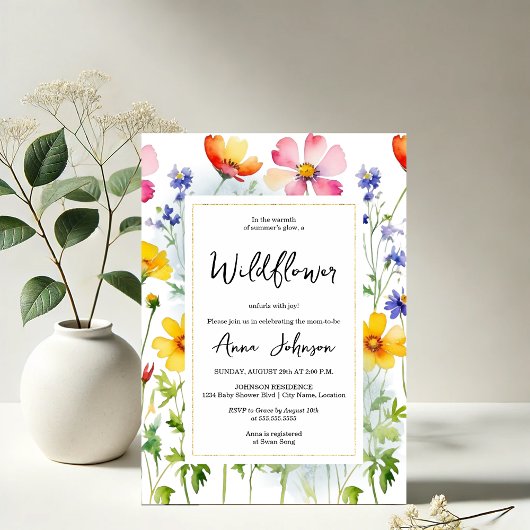 Wildflower Blooming Baby shower Kaart