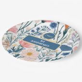 Wildflower Blooms gebladerte Pastel Blue Pink Mead Papieren Bordje (Gekanteld)