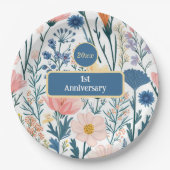 Wildflower Blooms gebladerte Pastel Blue Pink Mead Papieren Bordje (Voorkant)