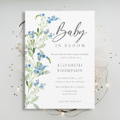 Wildflower Blue Bloom Floral Elegant Baby shower Kaart
