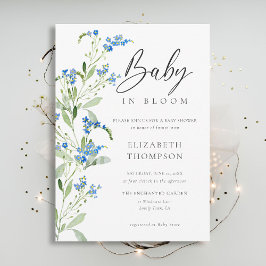 Wildflower Blue Bloom Floral Elegant Baby shower Kaart