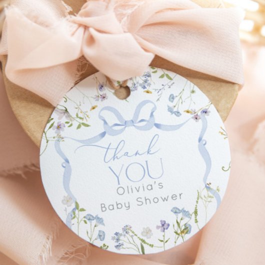 Wildflower Blue Bow Baby shower bedankt Bedankjes Labels
