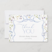Wildflower Blue Bow lijst Baby shower Dank u Bedankkaart (Voorkant)