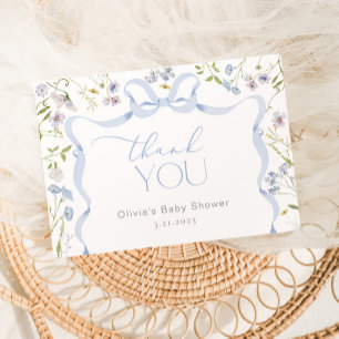 Wildflower Blue Bow lijst Baby shower Dank u Bedankkaart
