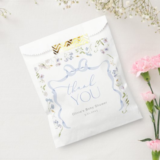 Wildflower Blue Bow lijst Baby shower Dank u Bedankzakje (Gezegeld)