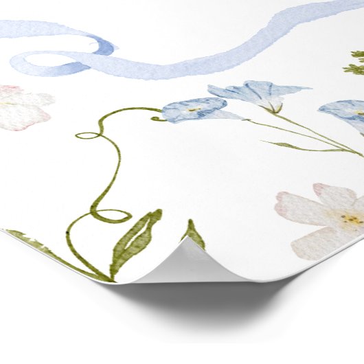 Wildflower Blue Bow lijst Baby shower Welkom Poster (Hoek)