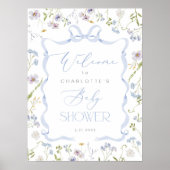 Wildflower Blue Bow lijst Baby shower Welkom Poster (Voorkant)