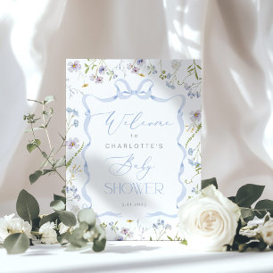 Wildflower Blue Bow lijst Baby shower Welkom Poster