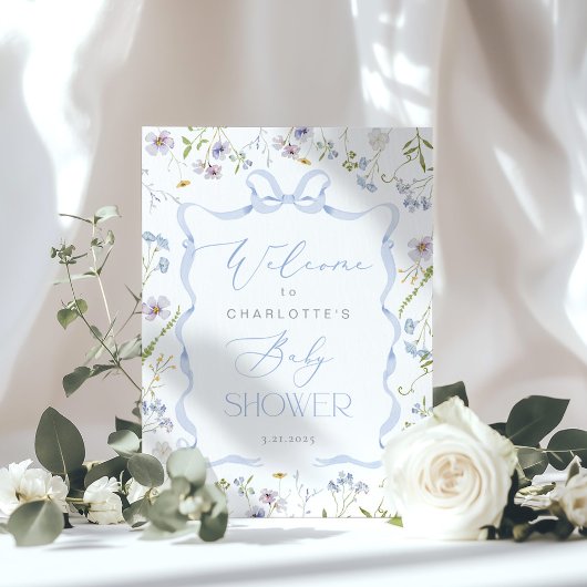 Wildflower Blue Bow lijst Baby shower Welkom Poster