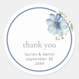 Wildflower Blue bruiloft dank u Ronde Sticker