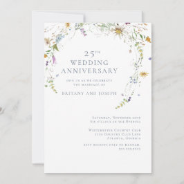 Wildflower Blue Floral 25th Wedding Jubileum Kaart