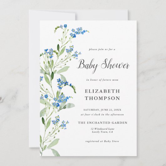 Wildflower Blue Floral Arch Elegant Baby shower Kaart (Voorkant)