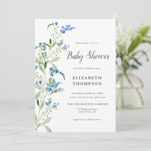 Wildflower Blue Floral Arch Elegant Baby shower Kaart (Staand voorkant)