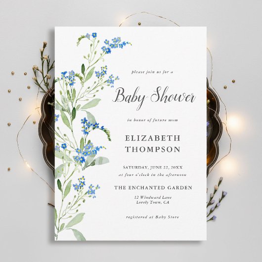 Wildflower Blue Floral Arch Elegant Baby shower Kaart