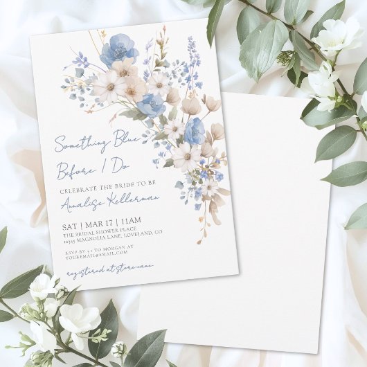 Wildflower Blue Floral Bridal Shower Kaart