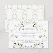 Wildflower Blue Waterverf bruiloft receptie Informatiekaartje (Voorkant / Achterkant)