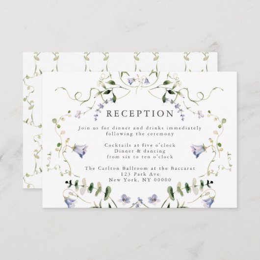 Wildflower Blue Waterverf bruiloft receptie Informatiekaartje (Voorkant / Achterkant)