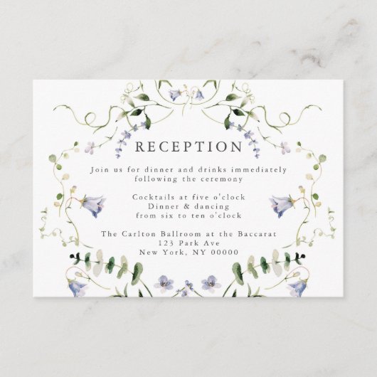 Wildflower Blue Waterverf bruiloft receptie Informatiekaartje (Voorkant)