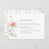 Wildflower Blue Waterverf bruiloft receptie Informatiekaartje (Voorkant / Achterkant)