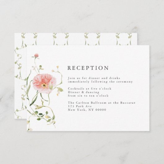 Wildflower Blue Waterverf bruiloft receptie Informatiekaartje (Voorkant / Achterkant)