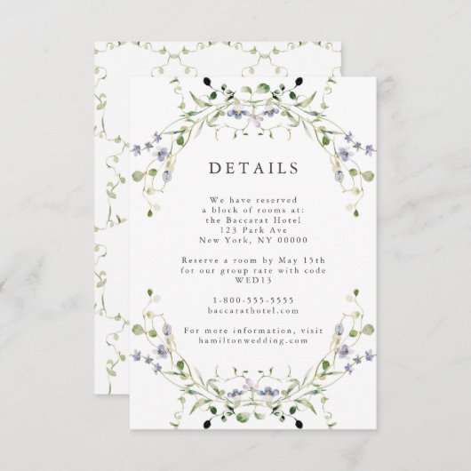 Wildflower Blue Waterverf Elegant Details Informatiekaartje (Voorkant / Achterkant)