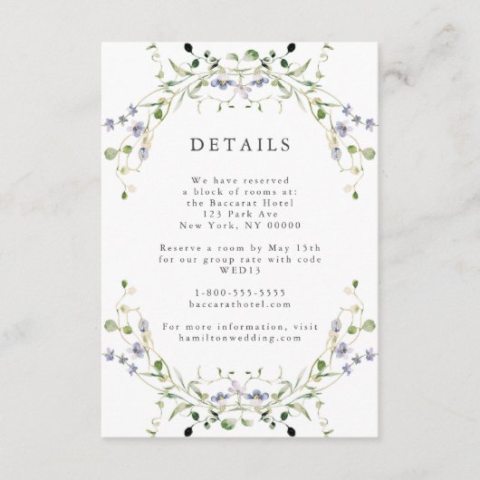 Wildflower Blue Waterverf Elegant Details Informatiekaartje (Voorkant)