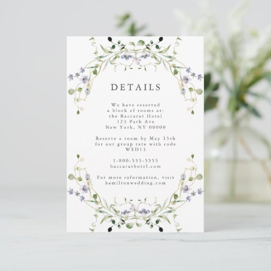 Wildflower Blue Waterverf Elegant Details Informatiekaartje (Staand voorkant)