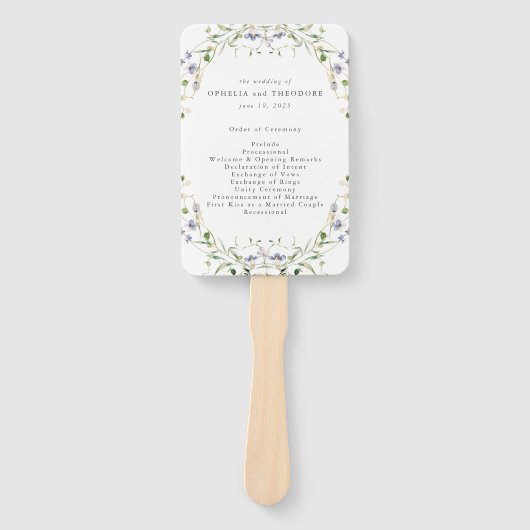 Wildflower Blue Waterverf Elegant Wedding Programm Handwaaier (Voorkant)