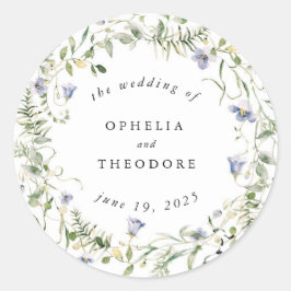 Wildflower Blue Waterverf Wedding Favoriet Dank u Ronde Sticker