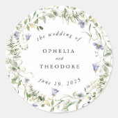 Wildflower Blue Waterverf Wedding Favoriet Dank u Ronde Sticker (Voorkant)