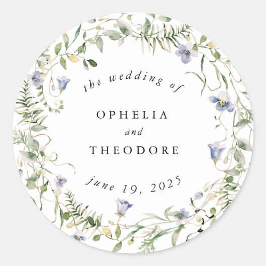 Wildflower Blue Waterverf Wedding Favoriet Dank u Ronde Sticker (Voorkant)