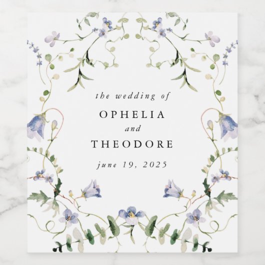 Wildflower Blue Waterverf Wedding Favoriet Dank u Wijn Etiket (Enkel label)