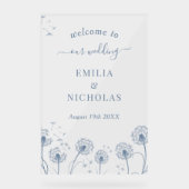 Wildflower Blue Wedding Welkomstbord Acryl Bord (Voorkant)