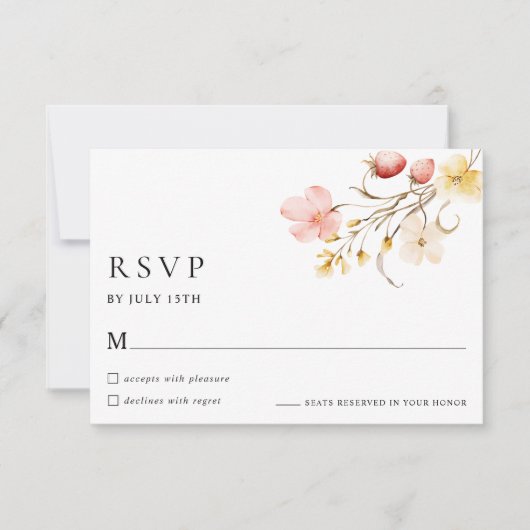 Wildflower Blush Floral Garden Wedding RSVP Cards (Voorkant)