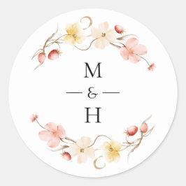 Wildflower Blush Floral Monogram Wedding Favor Ronde Sticker