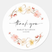 Wildflower Blush Floral Wedding Thank You Ronde Sticker (Voorkant)