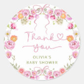 Wildflower Blush Pink Bow Baby shower Bedankt Ronde Sticker (Voorkant)