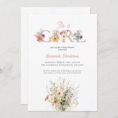 Wildflower Blush Pink Het is een meisje Baby showe Kaart (Voorkant / Achterkant)