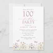 Wildflower Blush Roze 100ste Verjaardagsfeesttuin Kaart (Voorkant)