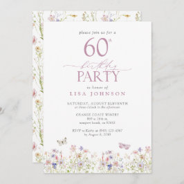 Wildflower Blush Roze 60ste Verjaardagsfeestje Ele Kaart