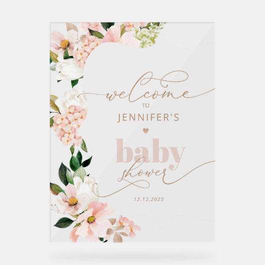 Wildflower blush roze baai douche Welkom Acryl Bord (Voorkant)