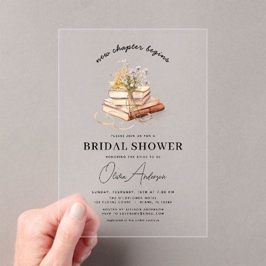 Wildflower boek Nieuw hoofdstuk begint met Vrijgez Acryl Uitnodigingen (Insitu (Draagbaar))