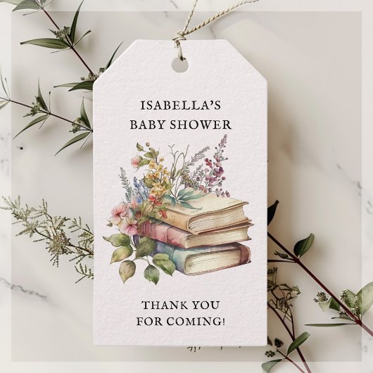 Wildflower Boek Thema Baby shower Cadeaulabel