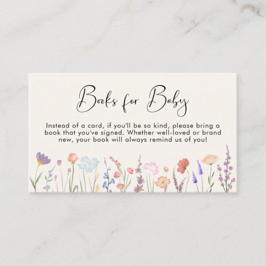 Wildflower boeken voor Baby Cream Baby shower Informatiekaartje (Voorkant)