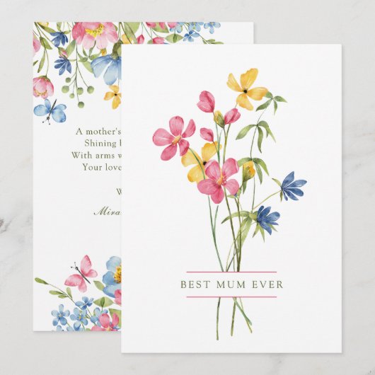 Wildflower boeket beste moeder ooit Moederdag Feestdagenkaart (Voorkant / Achterkant)