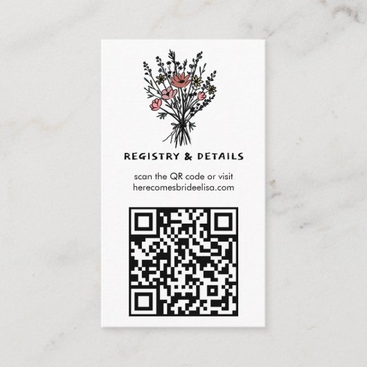 Wildflower boeket grillige QR-code vet bruids Informatiekaartje (Voorkant)