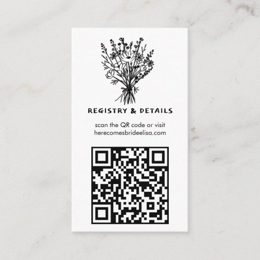 Wildflower boeket grillige QR-code vet bruids Informatiekaartje (Voorkant)